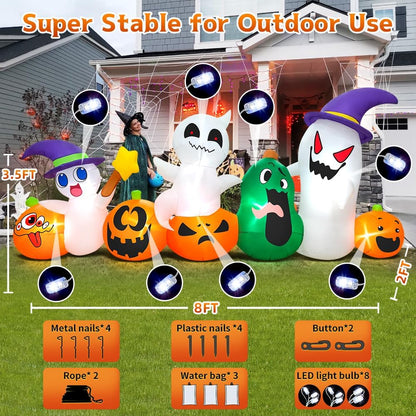 Light-up Halloween ghost inflatable with pumpkin for spooky outdoor decor