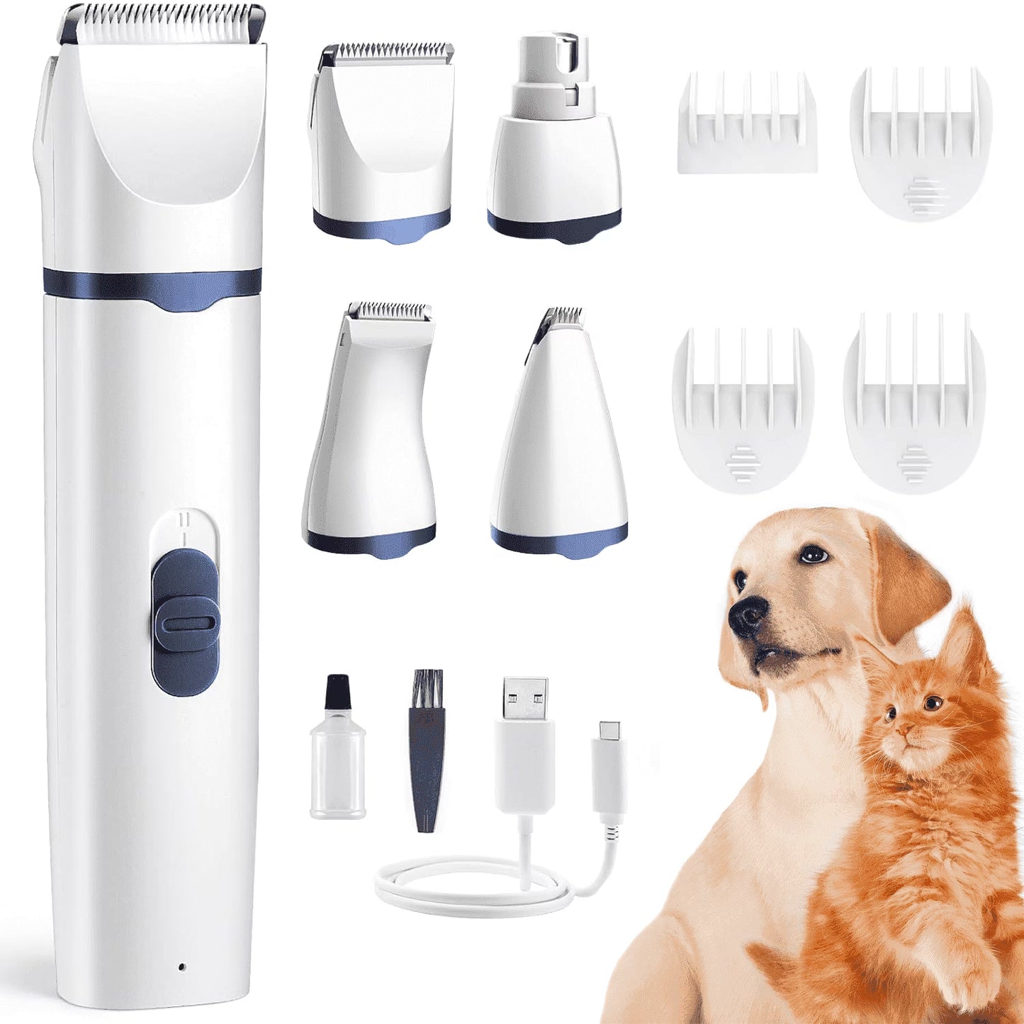 4-in-1 Cordless Pet Grooming Kit for Dogs & Cats – Clippers & Nail Grinder for Hair, Nails, Paws, Face & Ears