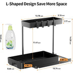 2 Pack under Sink Organizers and Storage, Pull Out Trash Can under Cabinet, 2 Tier Bin Organizer with Hooks and Haning Cups, Multi-Purpose Sliding under Cabinet Organizer
