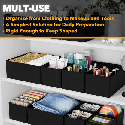 Drawer Organizer for Clothes, Dresser Drawer Organizer, 12 Pack, Black