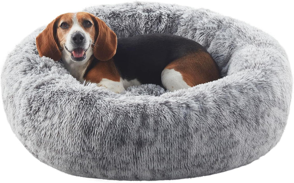 Donut Dog Bed for All Dogs Calming Plush Washable Round Bed 