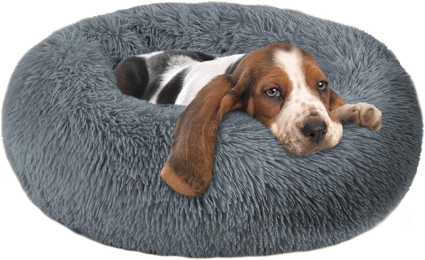 Donut Cuddler Dog Bed – Soft Faux Fur, Machine Washable, Non-Slip Bottom, Delicate Edge