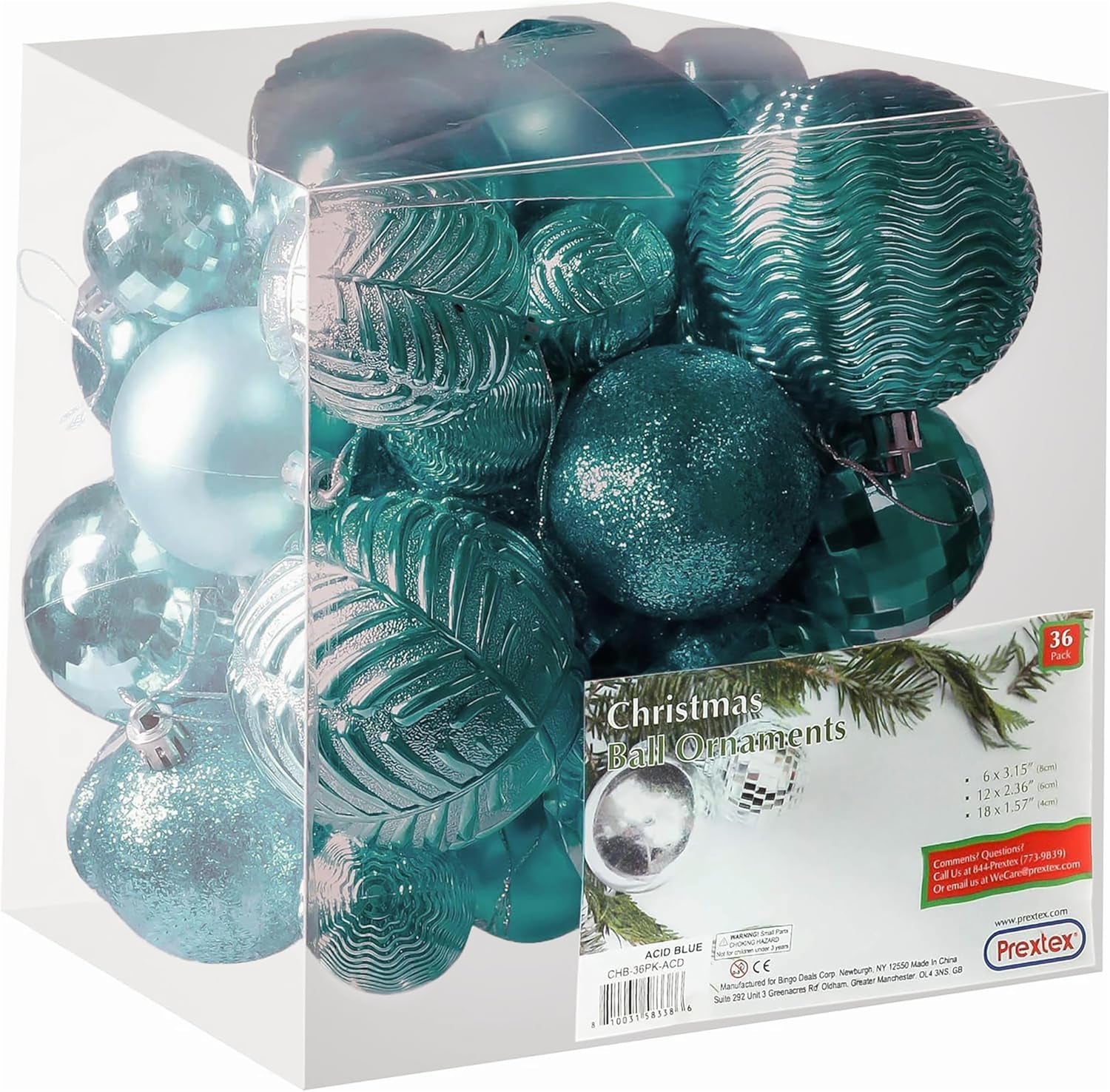  36-Piece Shatterproof Green Christmas Ornaments – 3 Sizes, 6 Styles with Hanging Loops for Tree, Wreath & Holiday Decor