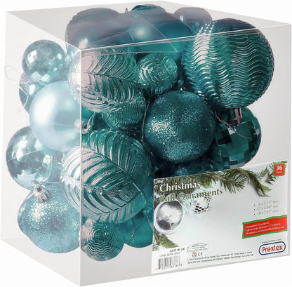  36-Piece Shatterproof Green Christmas Ornaments – 3 Sizes, 6 Styles with Hanging Loops for Tree, Wreath & Holiday Decor