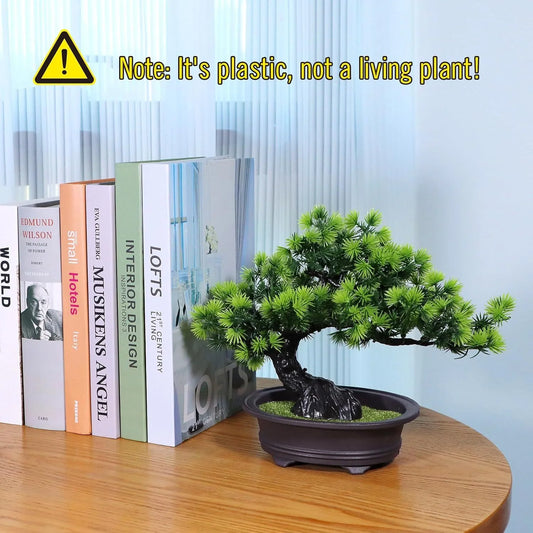 Artificial Bonsai Tree, 9.5" Tall Faux Greenery for Home, Office, Bathroom & Bookshelf Decor, Indoor Farmhouse Decoration