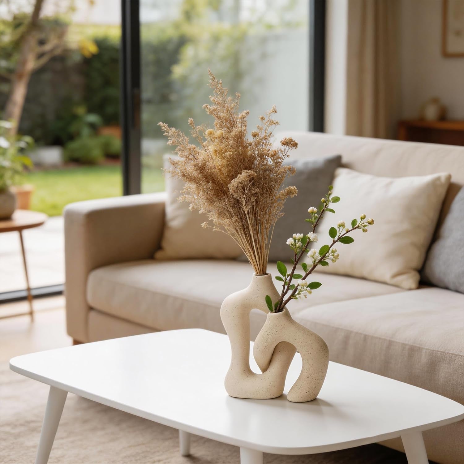White Ceramic Decorative Vases Set of 2 Modern Home Decor