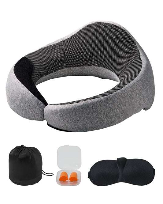 Casy Nest  Dual-Layer 3D Travel Neck Pillow – 360° Adjustable Memory Foam with Eye Cover, Noise Blockers & Carry Pouch