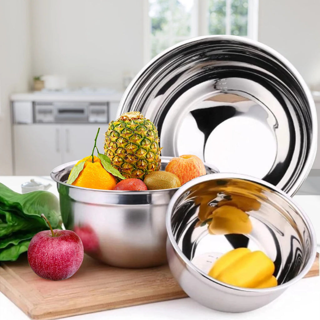 Mixing Bowls with Lids Set, 23 Pcs Kitchen Utensils Stainless Steel Nesting Bowls, Measuring Cups Spoons, 12 Reusable Silicone Stretch Lids Non-Slip Mat Egg Whisk for Baking Cooking by