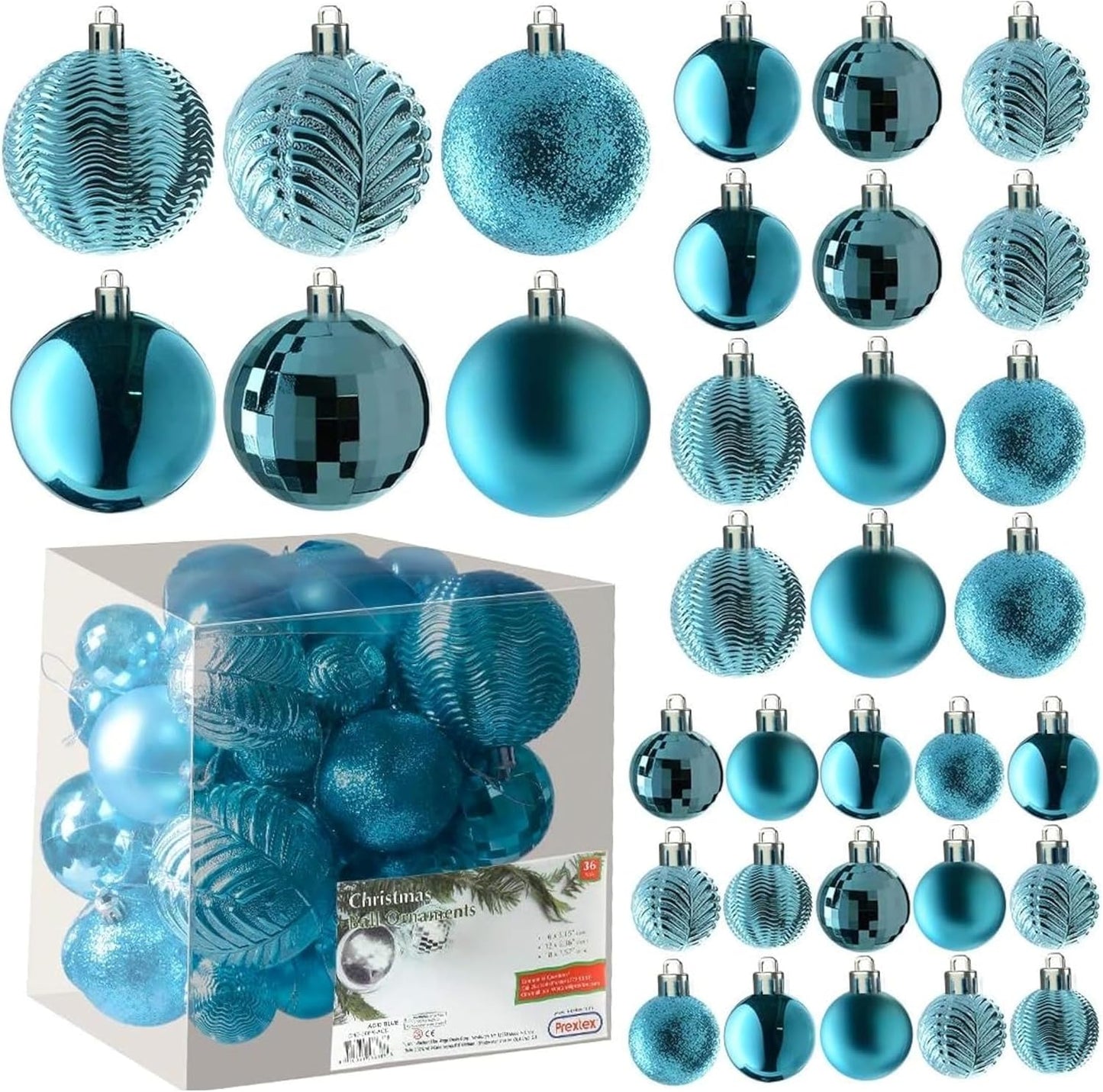  36-Piece Shatterproof Green Christmas Ornaments – 3 Sizes, 6 Styles with Hanging Loops for Tree, Wreath & Holiday Decor