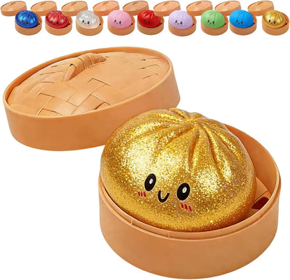 Colorful glitter dumpling squishy with soft squeezable texture