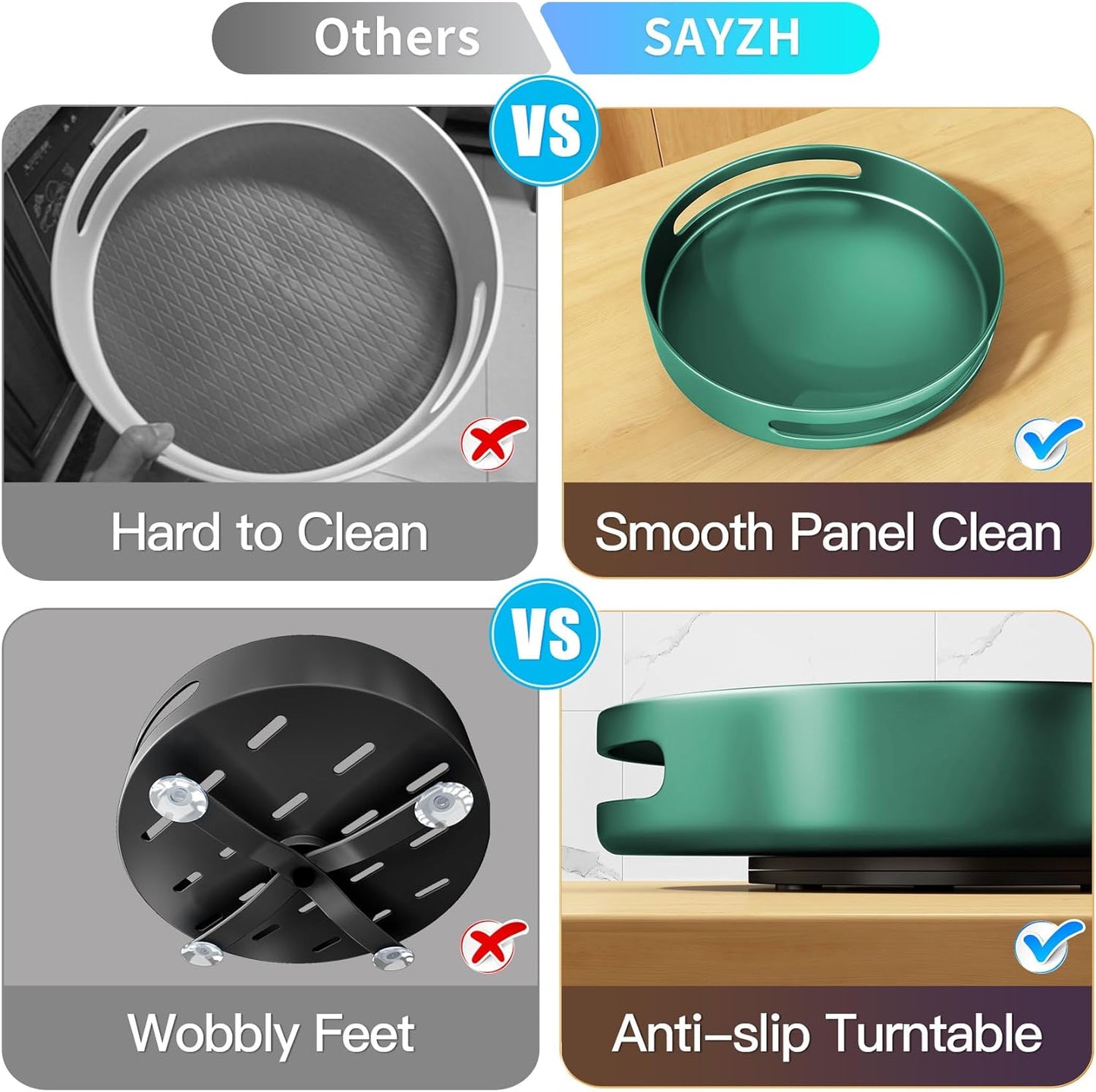 10" Dark Green Metal Lazy Susan Turntable, Rotating Spice Rack Organizer for Pantry, Cabinet & Table