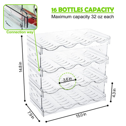 4-Pack Stackable Water Bottle Organizer, Plastic Cabinet & Fridge Storage Rack, Holds 16 Bottles, Kitchen & Pantry Cup Holder