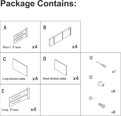 4.4" High Drawer Dividers with Inserts, Bamboo Drawer Dividers for Clothes, Expandable from 12-17.5", Adjustable Drawer Organizer for Bedroom, Kitchen & Office, 4 Dividers with 8 Insert.