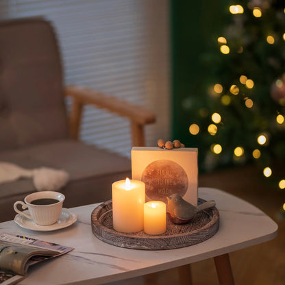 round Wooden Candle Tray: Rustic Decorative Coffee Table Tray ,11.8"