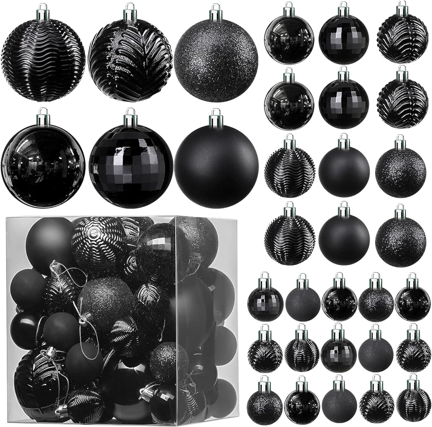  36-Piece Shatterproof Green Christmas Ornaments – 3 Sizes, 6 Styles with Hanging Loops for Tree, Wreath & Holiday Decor