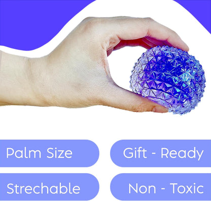 Purple sensory squishy stress ball with smooth silicone texture and glitter filling