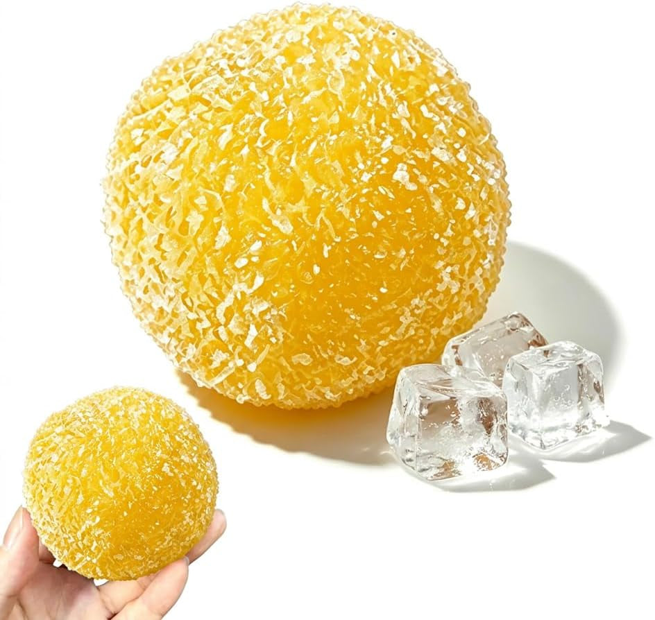 Red slow-rising fidget ball for hand exercises, focus, and relaxation