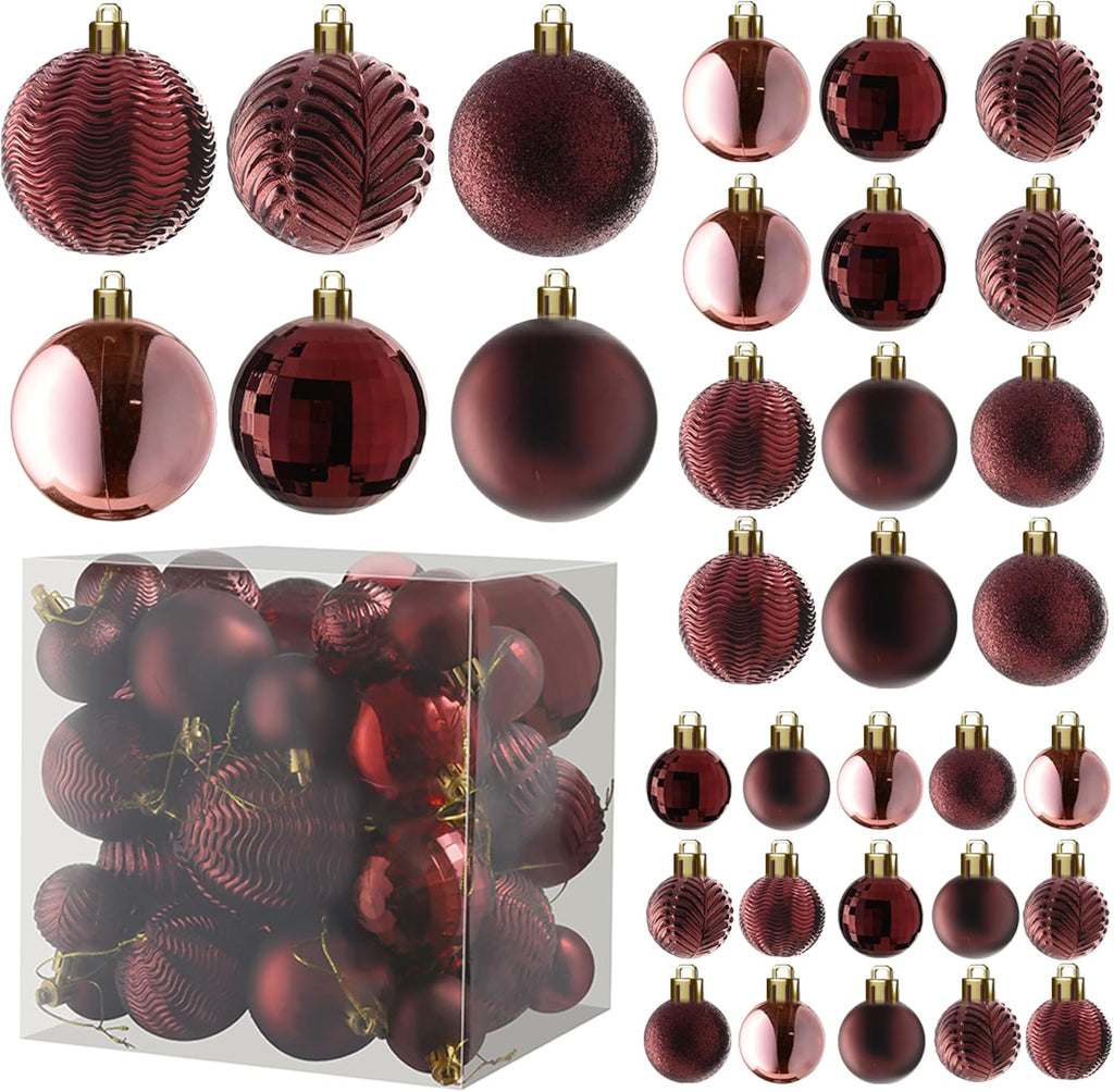  36-Piece Shatterproof Green Christmas Ornaments – 3 Sizes, 6 Styles with Hanging Loops for Tree, Wreath & Holiday Decor