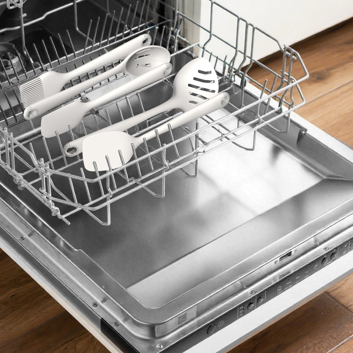 Silicone Kitchen Utensil Set, 600°F Heat Resistant Tools for Nonstick Cookware – Spatula, Spoon, Whisk, Tongs, Dishwasher Safe, BPA-Free (Cream White)