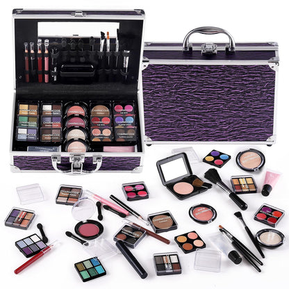 Makeup Kit for Teen Girls & Women, Full Beauty Train Case with Starter Cosmetic Set – Eyeshadow, Lip Gloss, Blush, Highlighter, Brushes & More (Purple)