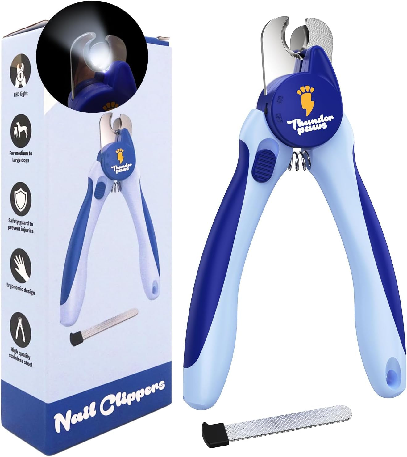 Professional Dog Nail Clippers with Safety Guard & File, Medium-Large Yellow Dog Toenail Trimmer