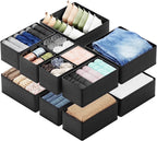 Drawer Organizer for Clothes, Dresser Drawer Organizer, 12 Pack, Black