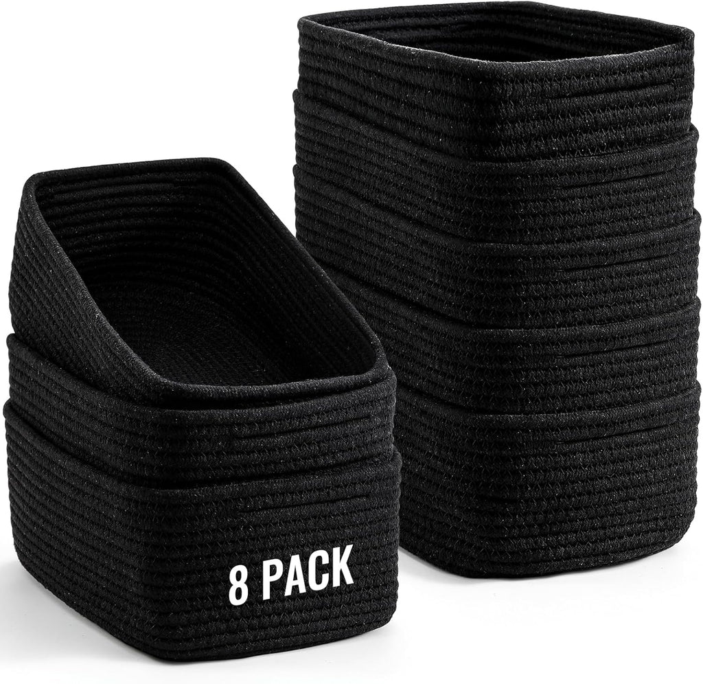 8 Pack Small Storage Baskets for Organizing, Woven Rope Bins for Bathroom, Closet, Shelf Organizer, Cute Cube Decorative Box for Towels, Baby Nursery, Toys, Gift Empty Baskets - 11.5"X7.5"X4.7"-Brown