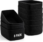 8 Pack Small Storage Baskets for Organizing, Woven Rope Bins for Bathroom, Closet, Shelf Organizer, Cute Cube Decorative Box for Towels, Baby Nursery, Toys, Gift Empty Baskets - 11.5"X7.5"X4.7"-Brown