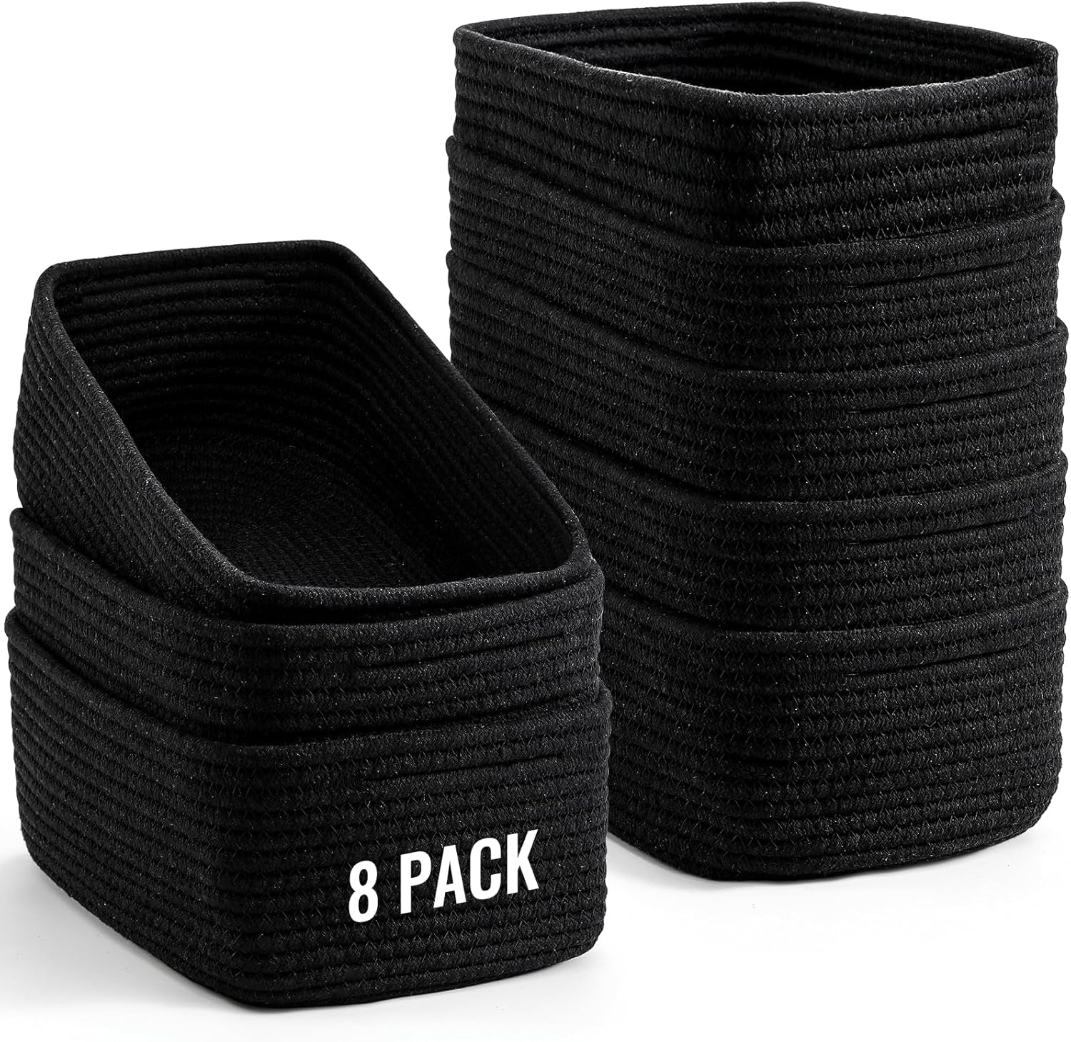 8 Pack Small Storage Baskets for Organizing, Woven Rope Bins for Bathroom, Closet, Shelf Organizer, Cute Cube Decorative Box for Towels, Baby Nursery, Toys, Gift Empty Baskets - 11.5"X7.5"X4.7"-Brown