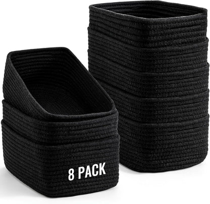 8 Pack Small Storage Baskets for Organizing, Woven Rope Bins for Bathroom, Closet, Shelf Organizer, Cute Cube Decorative Box for Towels, Baby Nursery, Toys, Gift Empty Baskets - 11.5"X7.5"X4.7"-Brown