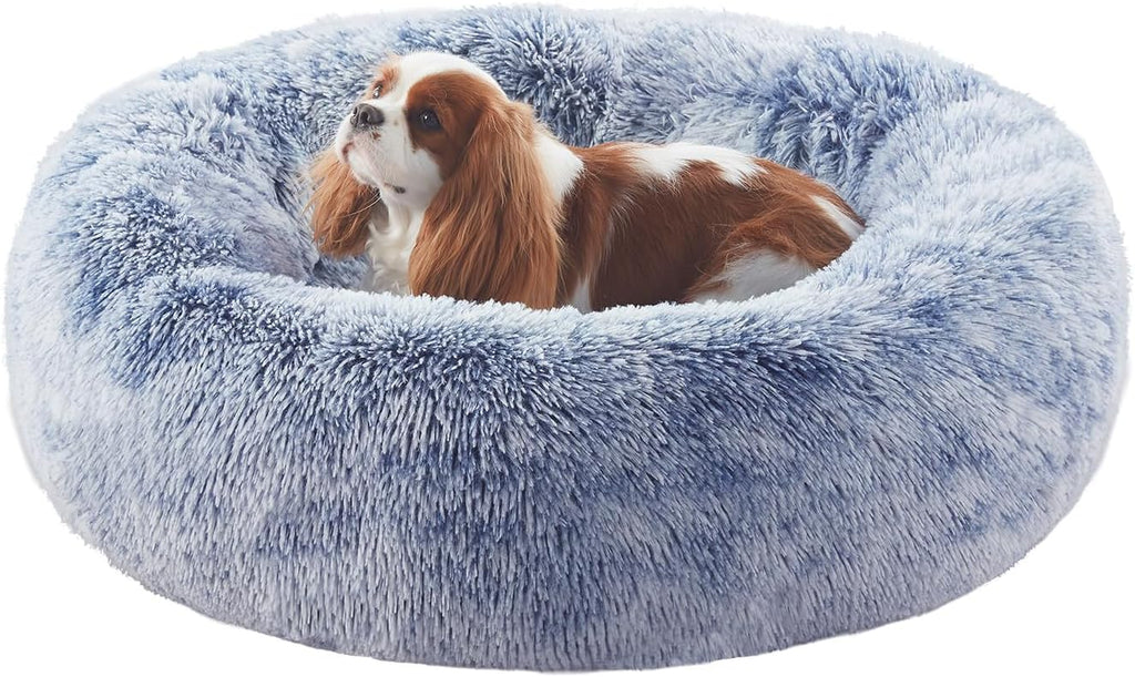 Donut Dog Bed for All Dogs Calming Plush Washable Round Bed 