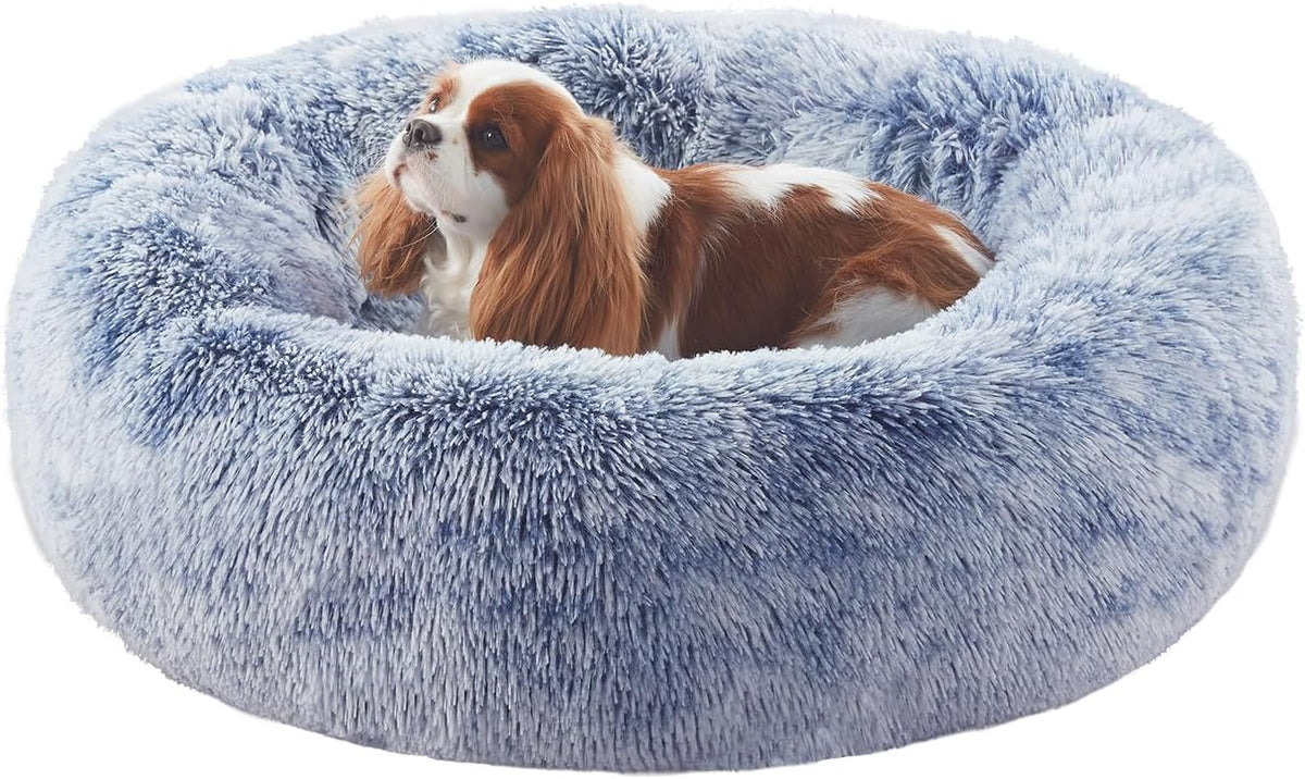 Donut Dog Bed for All Dogs Calming Plush Washable Round Bed 