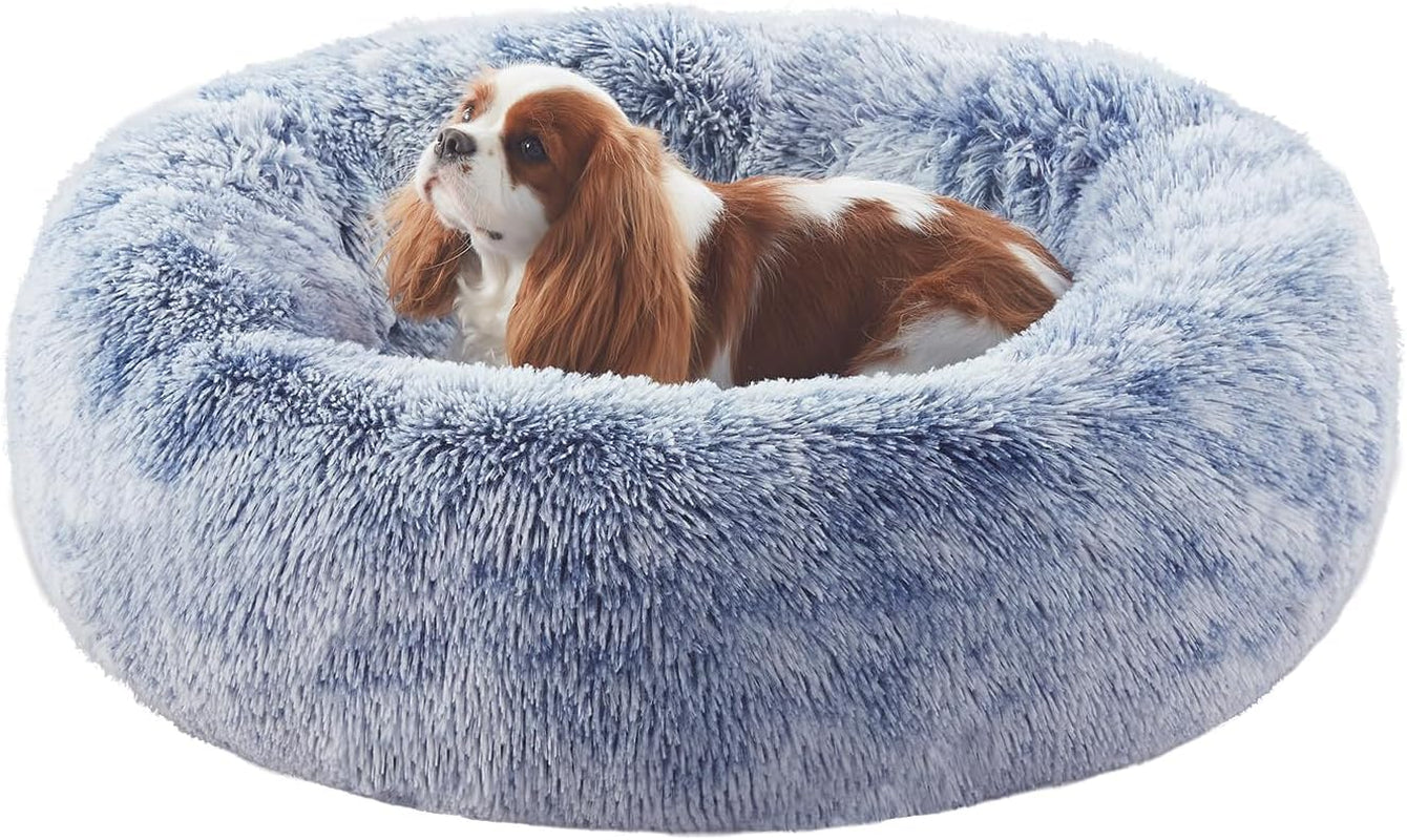 Donut Dog Bed for All Dogs Calming Plush Washable Round Bed 