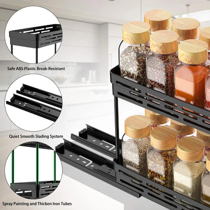 3-Pack 2-Tier Pull-Out Spice Rack Organizer for Cabinets, Slide-Out Spice Storage, Each Tier Holds 10 Jars, Easy to Install (4.33" W x 10.4" D x 8.5" H)