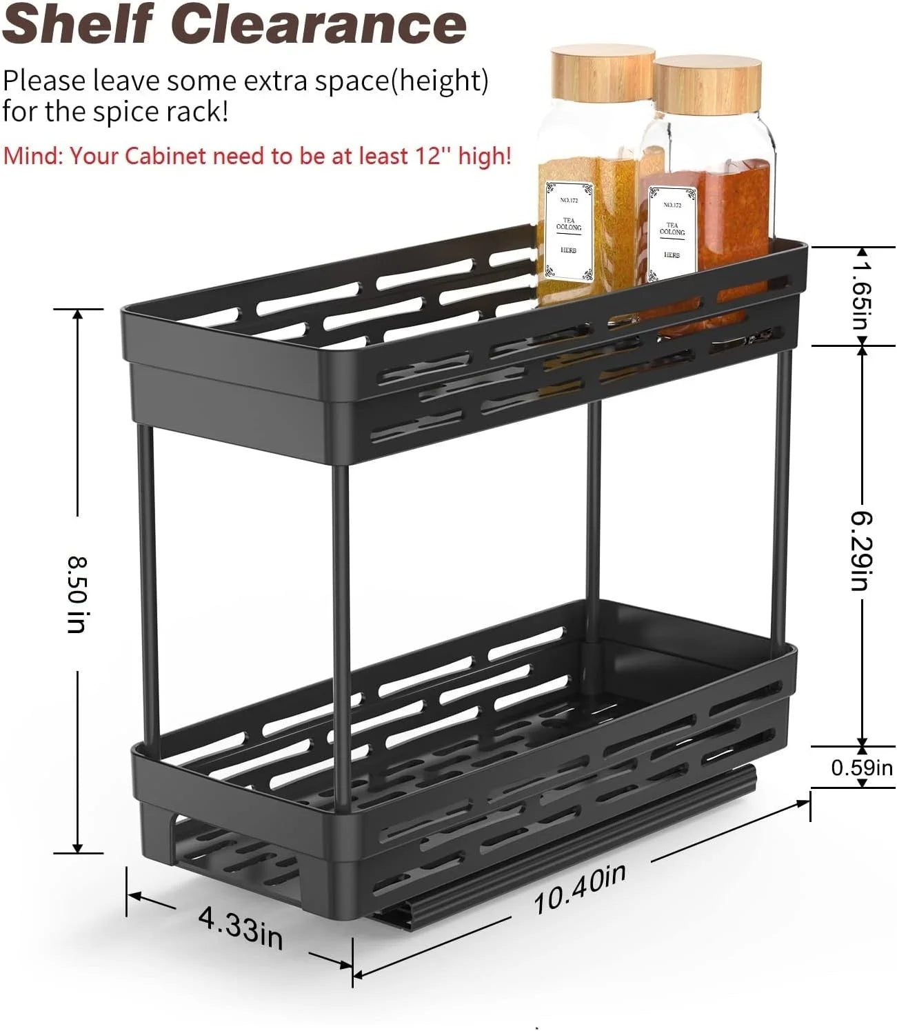 3-Pack 2-Tier Pull-Out Spice Rack Organizer for Cabinets, Slide-Out Spice Storage, Each Tier Holds 10 Jars, Easy to Install (4.33" W x 10.4" D x 8.5" H)