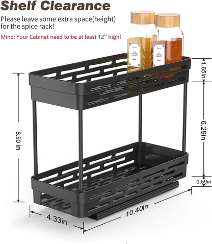 3-Pack 2-Tier Pull-Out Spice Rack Organizer for Cabinets, Slide-Out Spice Storage, Each Tier Holds 10 Jars, Easy to Install (4.33" W x 10.4" D x 8.5" H)