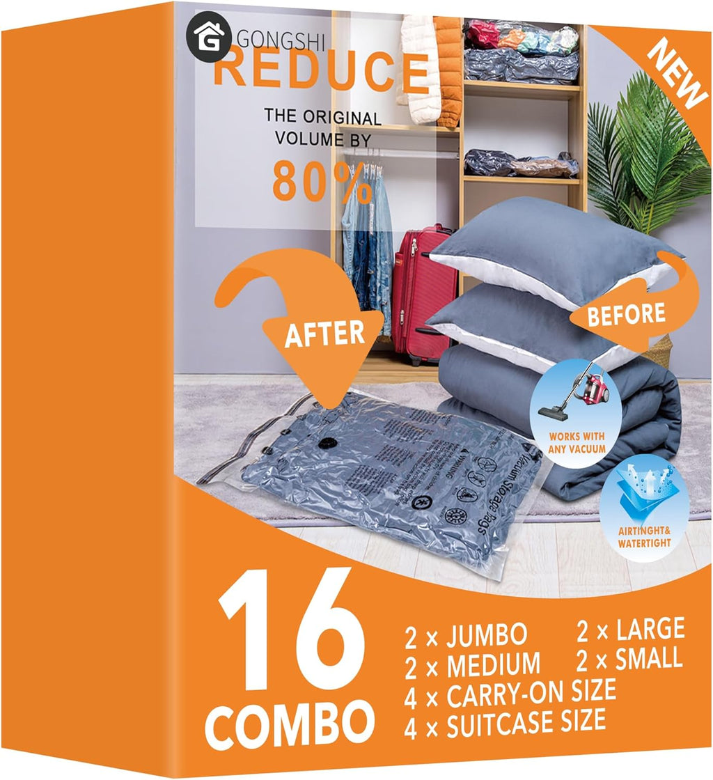 24-Pack Vacuum Storage Bags with Electric Pump – Jumbo, Large, Medium, Small & Roll-Up Bags for Clothes, Bedding, Pillows & Travel