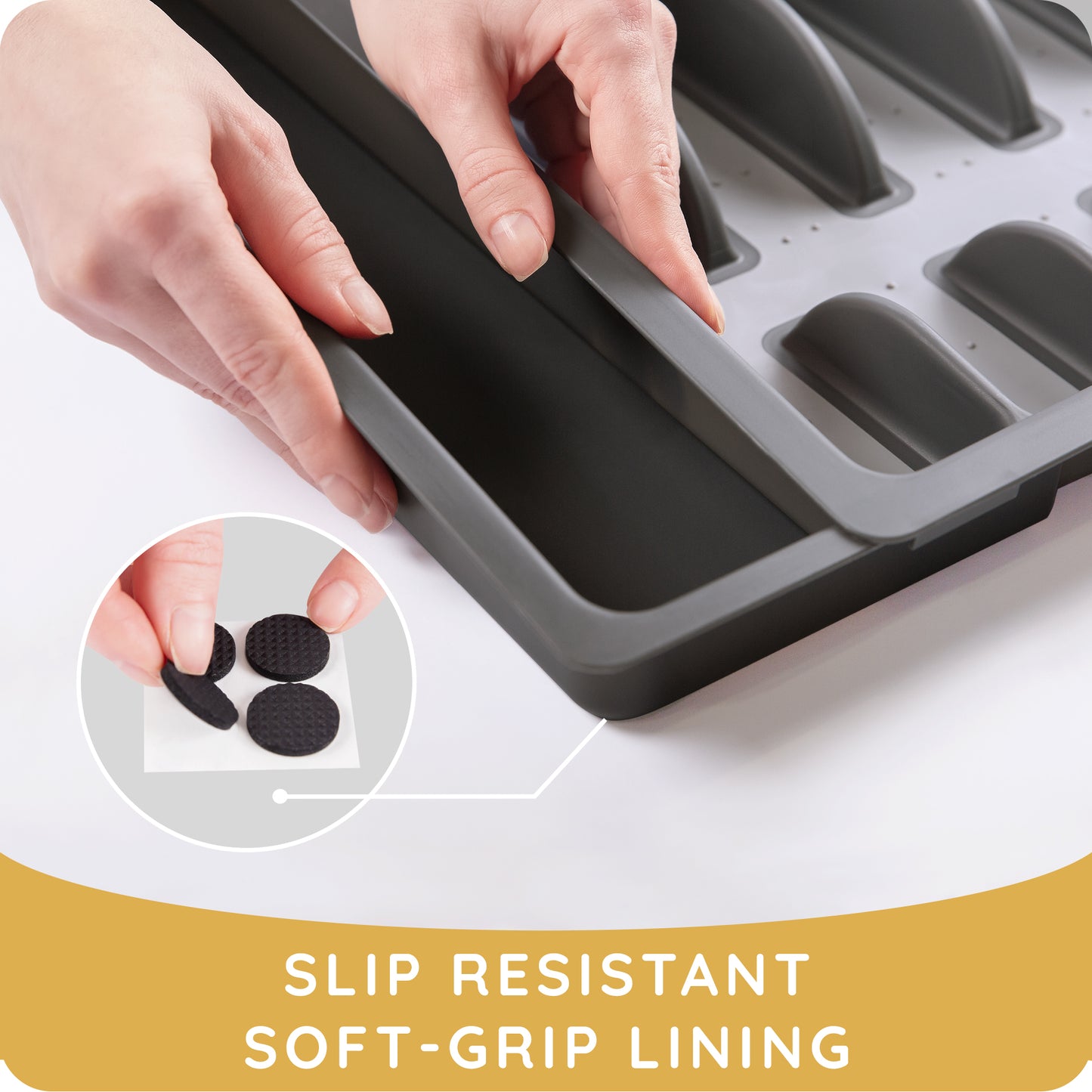 Expandable Plastic Kitchen Drawer Organizer for Silverware & Utensils, Cutlery Tray with Grooved Dividers