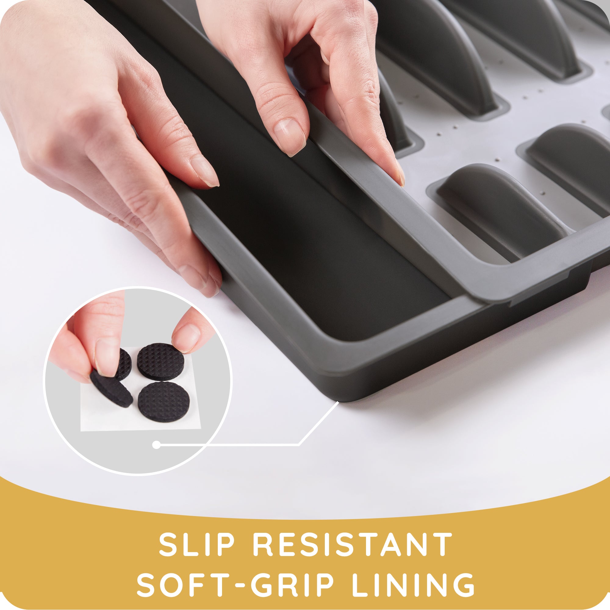 Expandable Plastic Kitchen Drawer Organizer for Silverware & Utensils, Cutlery Tray with Grooved Dividers