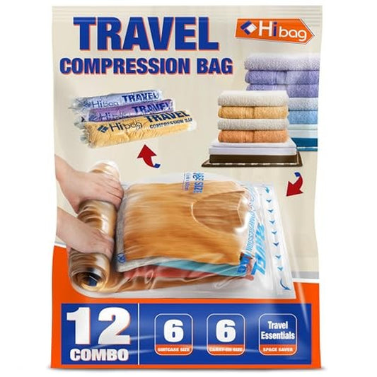 12 Compression Bags for Travel, Travel Essentials Compression Bags, Vacuum