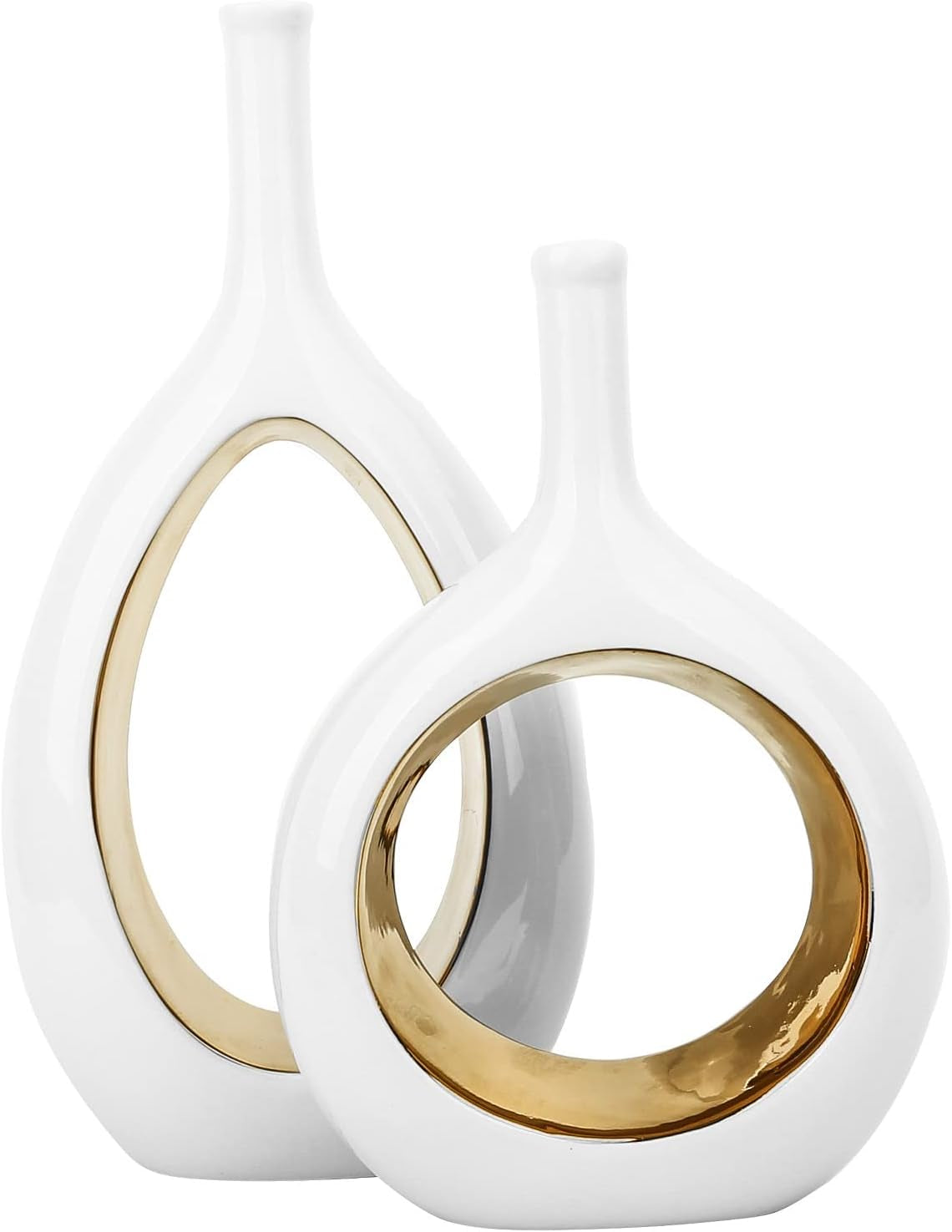 10" White Ceramic Vase for Modern Living Room, Bedroom, Kitchen Decor - Decorative Flower Vase