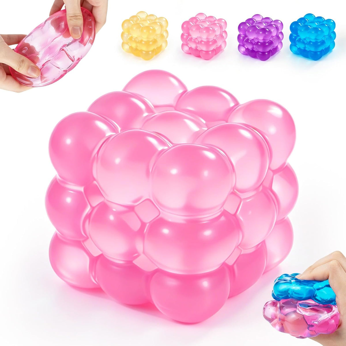 Slow-rising squishy cube for hand exercises and sensory stimulation