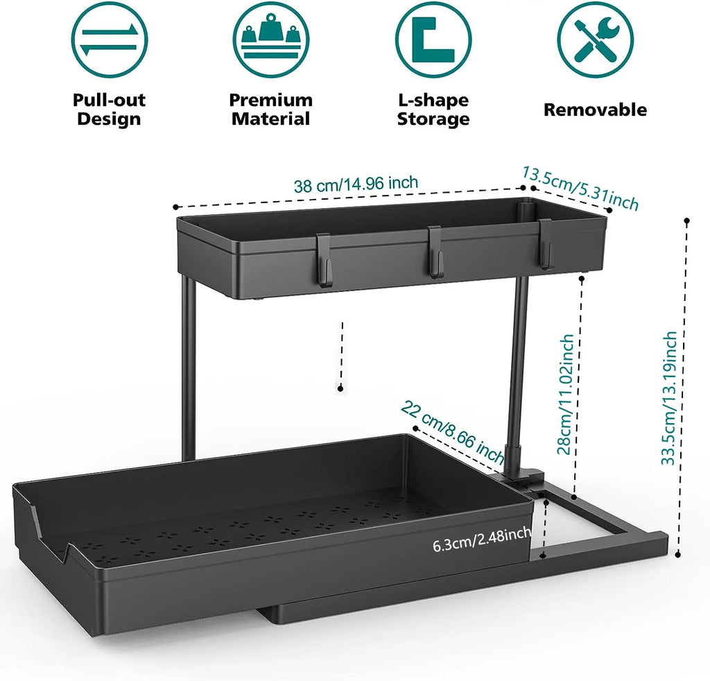 2-Pack Under Sink Organizer, 2-Tier Sliding Storage Drawers for Kitchen & Bathroom