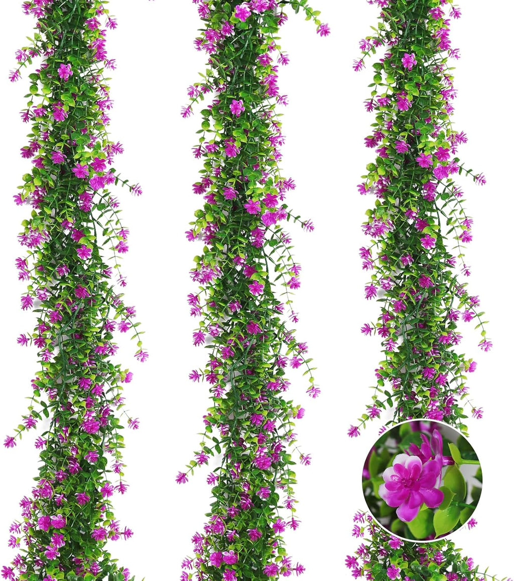 3-Pack Black Artificial Eucalyptus Garland with Flowers, Halloween & Fall Party Decor, Fake Floral Greenery for Wall Backdrop