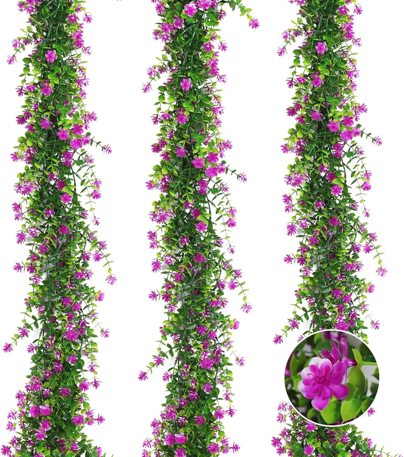 3-Pack Black Artificial Eucalyptus Garland with Flowers, Halloween & Fall Party Decor, Fake Floral Greenery for Wall Backdrop