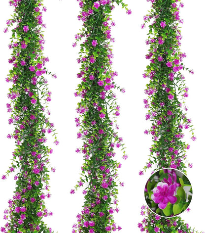 3-Pack Black Artificial Eucalyptus Garland with Flowers, Halloween & Fall Party Decor, Fake Floral Greenery for Wall Backdrop