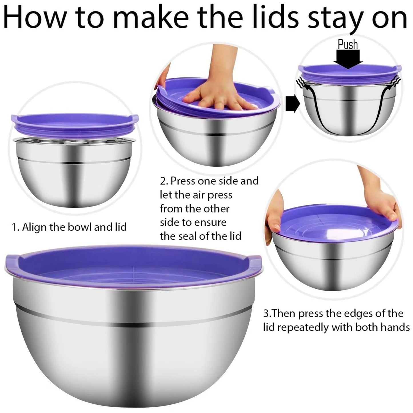 Mixing Bowls with Lids Set, 23 Pcs Kitchen Utensils Stainless Steel Nesting Bowls, Measuring Cups Spoons, 12 Reusable Silicone Stretch Lids Non-Slip Mat Egg Whisk for Baking Cooking by