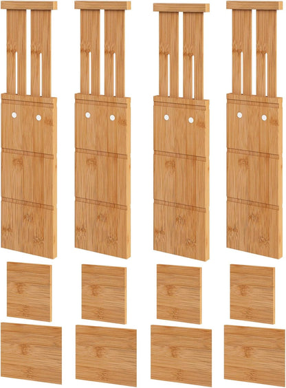 4.4" High Drawer Dividers with Inserts, Bamboo Drawer Dividers for Clothes, Expandable from 12-17.5", Adjustable Drawer Organizer for Bedroom, Kitchen & Office, 4 Dividers with 8 Insert.