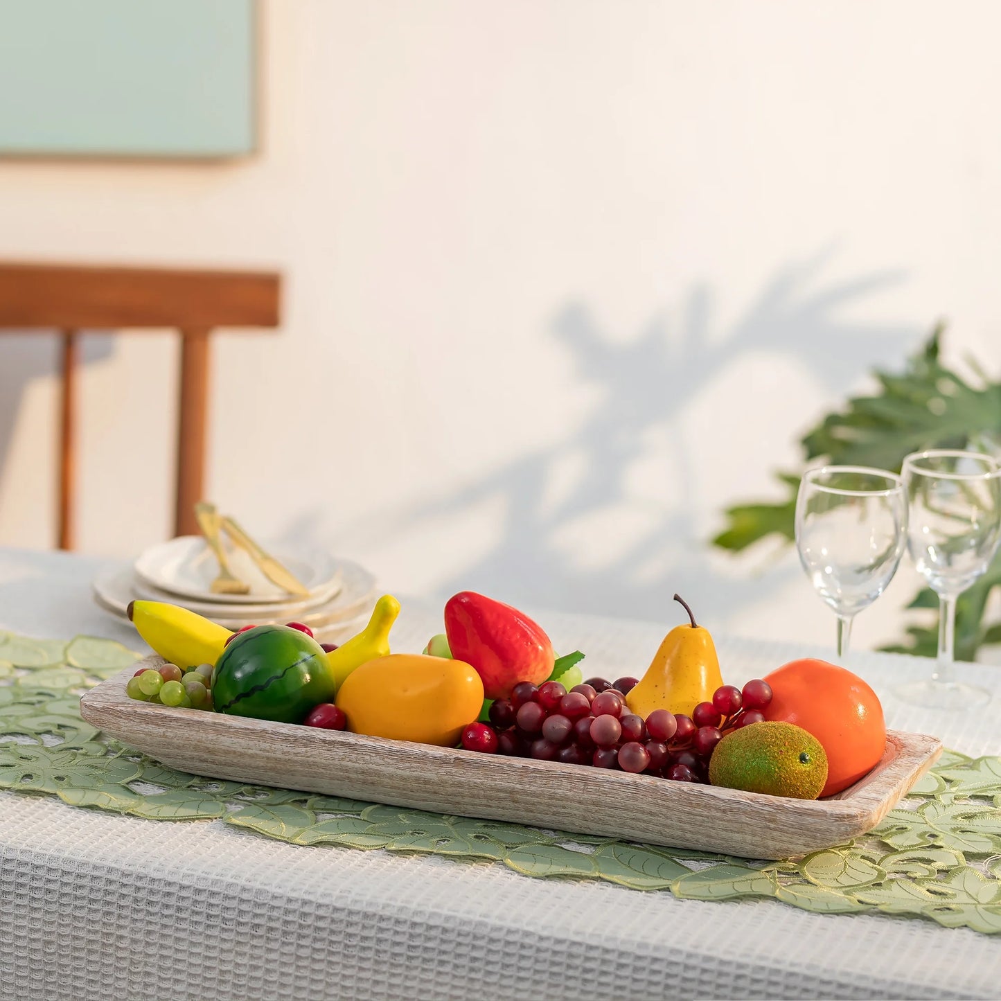 Decorative Wooden Dough Bowl，Farmhouse Wood Key Bowls Tray for Home Decor Table Centerpieces Kitchen Dining Room