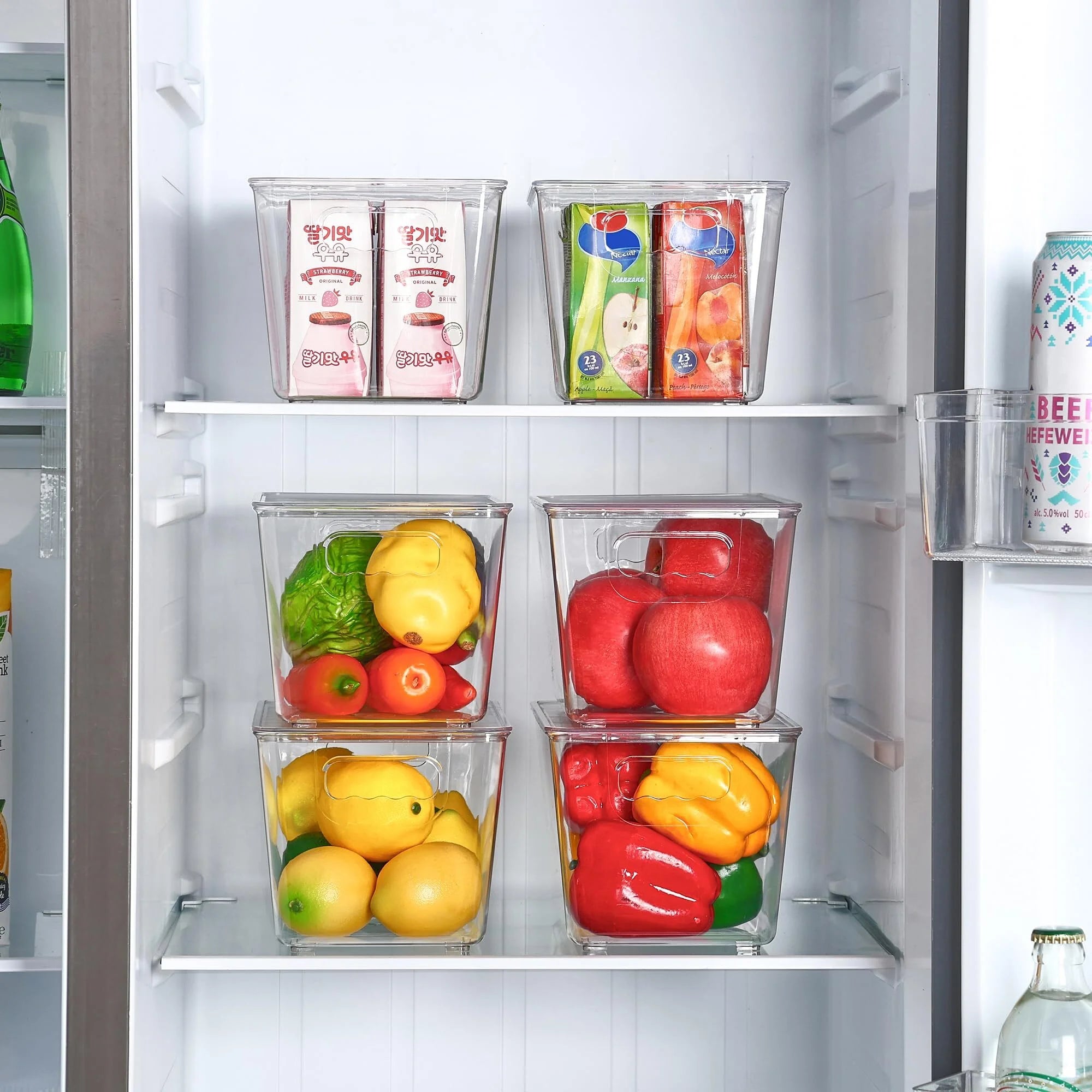 6 Pack Clear Plastic Storage Bins with Lids, Pantry Organizer, for Cabinet, Kitchen, Medium